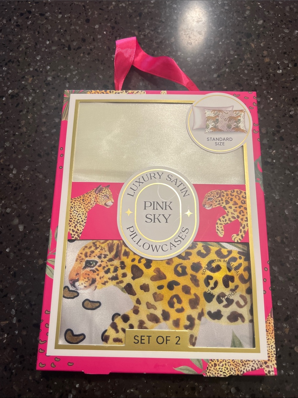 Pink Sky Luxury Satin Pillowcases - Leopard Print & Champagne